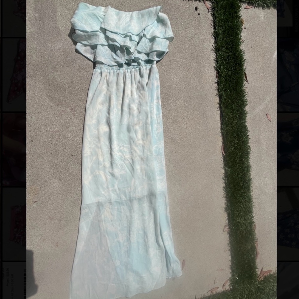 Alice + Olivia Green Ruffled Off-Shoulder silk gown